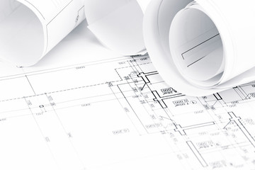 Poster - architectural blueprints with house plans