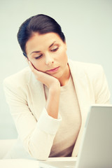 Sticker - pensive woman with laptop computer