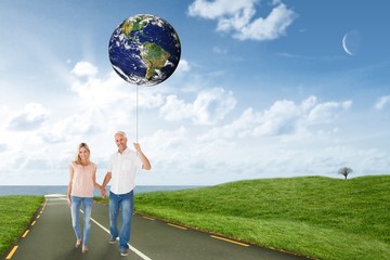 Poster - Composite image of happy couple walking holding hands