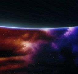 Wall Mural - blue planet with nebula on background.