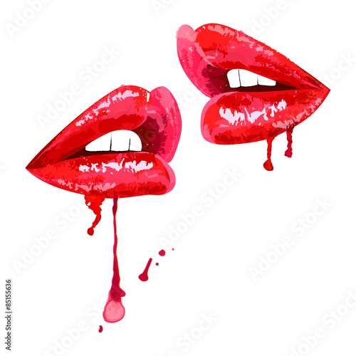 Obraz w ramie Vector with red lips