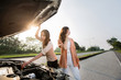 © torwaiphoto - Asian woman broken car on the road for the phone. Tell a car mechanic