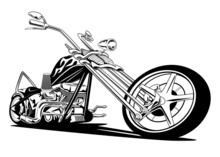 Custom American Chopper Motorcycle, Black On White Vector Illustration