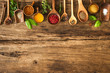 canvas print picture - Colorful spices on wooden table