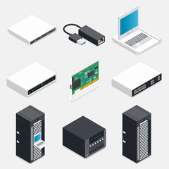 Networking isometric detailed icons set