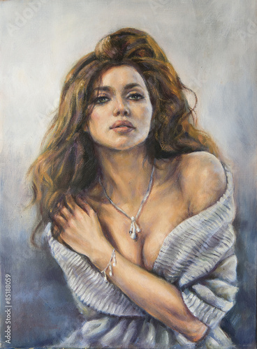 Plakat na zamówienie oil painting on canvas of a young woman