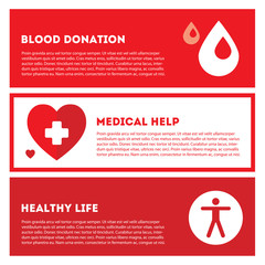 Medical donation. Banner set in red colors