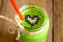 Green Smoothie With Heart Of Seeds