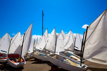 Poster - Sailboats school with sail textures in blue sky