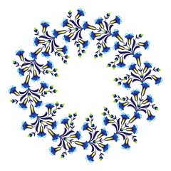 Wall Mural - blue folk flower wreath