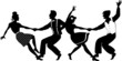 Vector silhouette of two young couple dressed in 1940s fashion dancing lindy hop or swing in a formation, isolated on white, no white objects, EPS 8