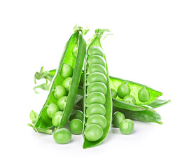 Wall Mural - Fresh green peas pods isolated on white background