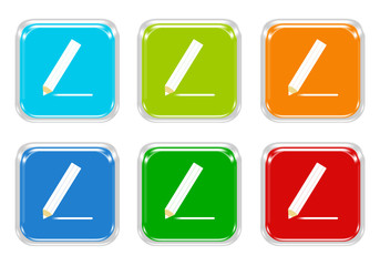 Wall Mural - set of squared colorful buttons with pencil symbol