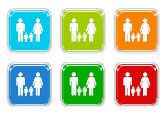 Wall Mural - set of squared colorful buttons with family symbol