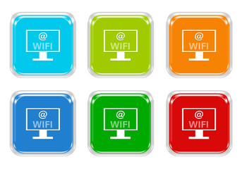 Wall Mural - set of squared colorful buttons with wifi symbol