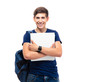 © Drobot Dean - Smiling male student with backpack holding folders
