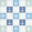 Seamless pattern in marine style with blue backround