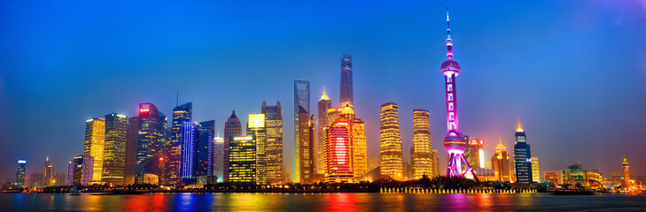 Wall Mural - Shanghai skyline panorama at night, China