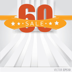 Orange Ribbon with text sale 60 percent and stripes as a backgro