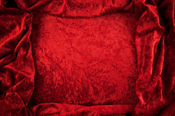 crushed red velvet background with copy space