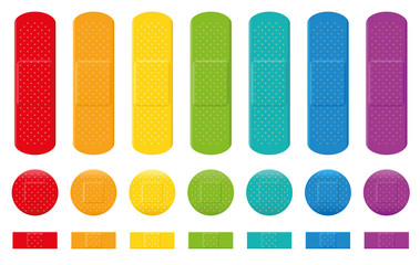 plaster collection - seven different colors, three various sizes. isolated vector illustration on wh