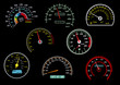 Glowing speedometers isolated on black background