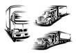 Black silhouettes of semi trailer trucks, lorry