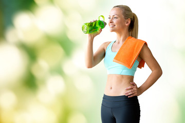 Canvas Print - woman with bottle of water and towel