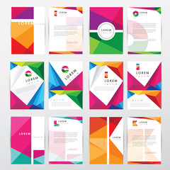 Sticker - big set collection of trendy geometric triangular design style letterhead and brochure cover templat