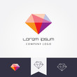 trendy flat design facet crystal gem shape logo element in multiple colors for business visual identity- black and white mono thin lined geometric icon versions included