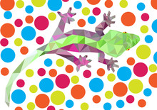 Abstract Geometric Gecko On Seamless Spot Pattern- Vector Illustration