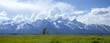 Panorama of Grand Teton mountain range in Wyoming