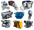Set of engines of speedboat. Isolated over white