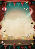 Fototapeta  - Bright background with various circus objects for illustrations and posters