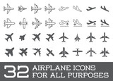 Aircraft or Airplane Icons Set Collection Vector Silhouette
