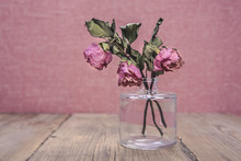 Glass Vase With Three Withered Roses