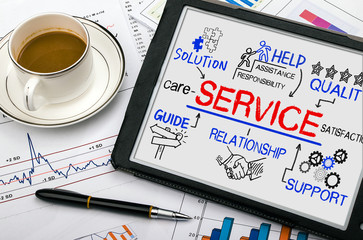 Wall Mural - service concept with business elements on tablet pc