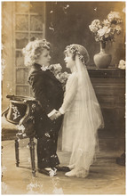 Vintage Photo  Of Cute Children In Wedding Dress 