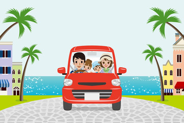 Wall Mural - Driving Family Summer Seaside town