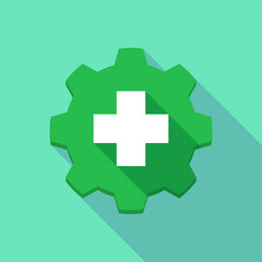 Sticker - Long shadow gear icon with a  pharmacy icon