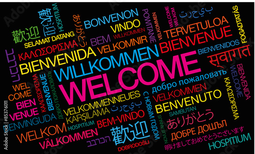 Welcome Willkommen Bienvenue Bienvenida Benvenuto Bem Vindo Words Tag Cloud Colors Text Stock Illustration Adobe Stock
