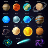Fototapeta Kosmos - Cosmos stars planets galaxy icons set 