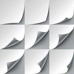 Aufkleber - Set of 9 white paper curled corners with realistic shadows