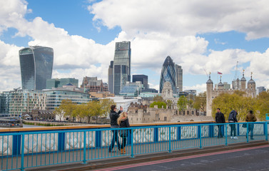 Poster - LONDON, UK - APRIL 30, 2015: Tower of London and modern  buildings of finance aria