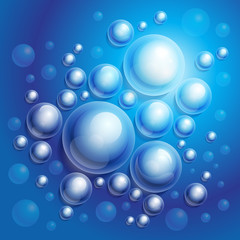 Poster - Abstract blue water background with shining drops and bubbles