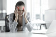 © puhhha - Headache and Stress at Work. Portrait of Young Business Woman at