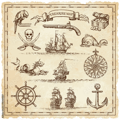 Pirate-Vintage map illustration elements