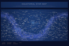 High Detailed Star Map With Names Of Stars, Contellations And Messier Objects, Colored Vector