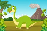 Fototapeta Dinusie - Cartoon happy dinosaur in the jungle