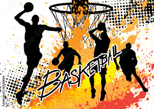 Fototapeta na wymiar basketball player team on white grunge background